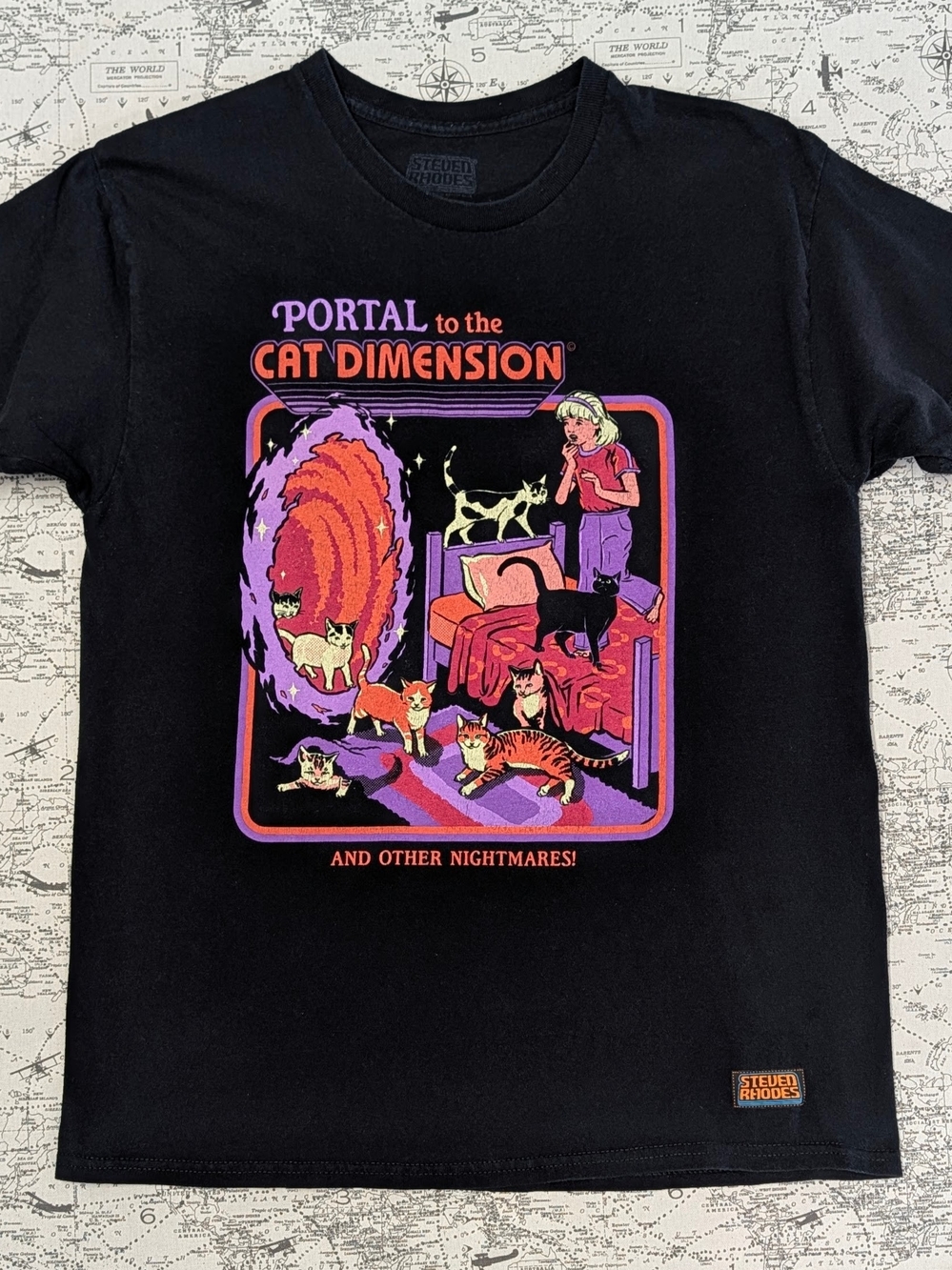 Steven Rhodes 'Portal to the Cat Dimension' Graphic Tee Size Large